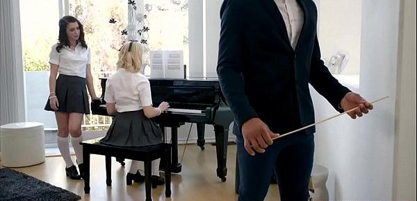  Two cute teens fucked hard by a black piano teacher